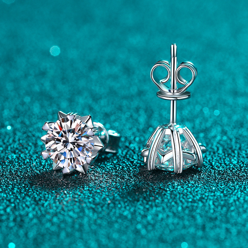 Snowflake Shaped 1 ct Earrings D Color Moissanite Shiny Light Luxury Daily Ornament