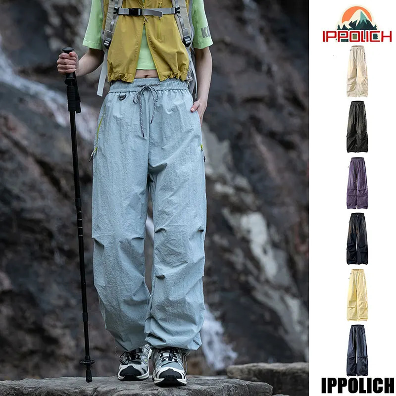 Women Hiking Pant Autumn Outdoor Sports Waterproof Paratrooper Pants Elastic Waist Camping Trousers Solid Cycling Fishing 260506