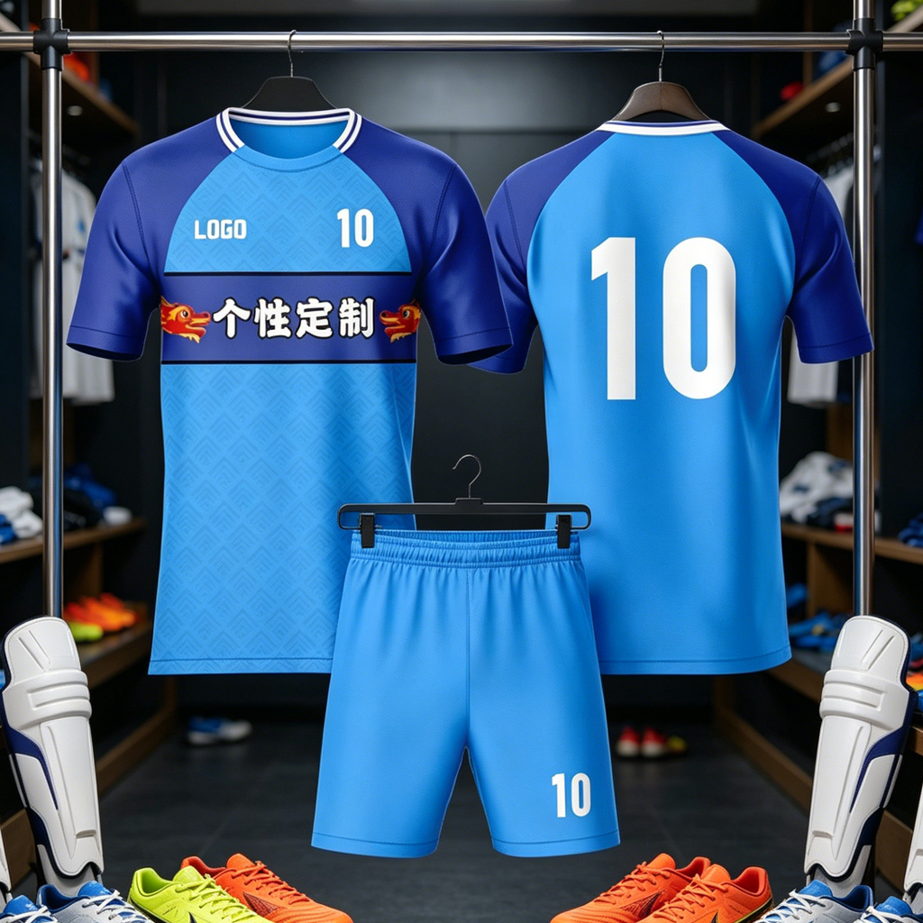 Blue Dragon Pattern Soccer Jersey Shorts Set Custom Name Number Breathable Quick Dry Football Training Uniform For Men Youth - view 4