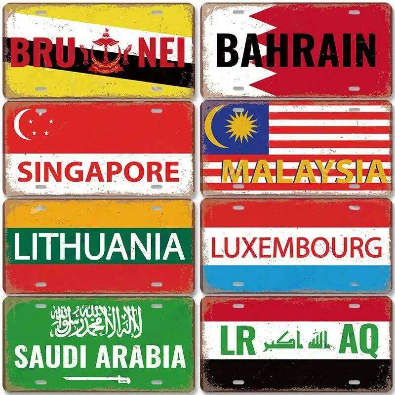 Vintage Country Poster License Plates Saudi Arabia Singapore Thailand Metal Aluminum Sign For Bar Garage Club Home Wall Decor 26Y0507
