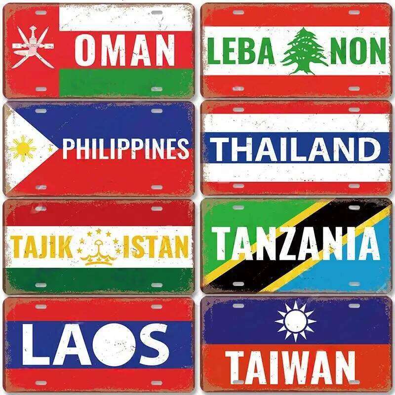 Vintage Country Poster License Plates Saudi Arabia Singapore Thailand Metal Aluminum Sign For Bar Garage Club Home Wall Decor 26Y0507
