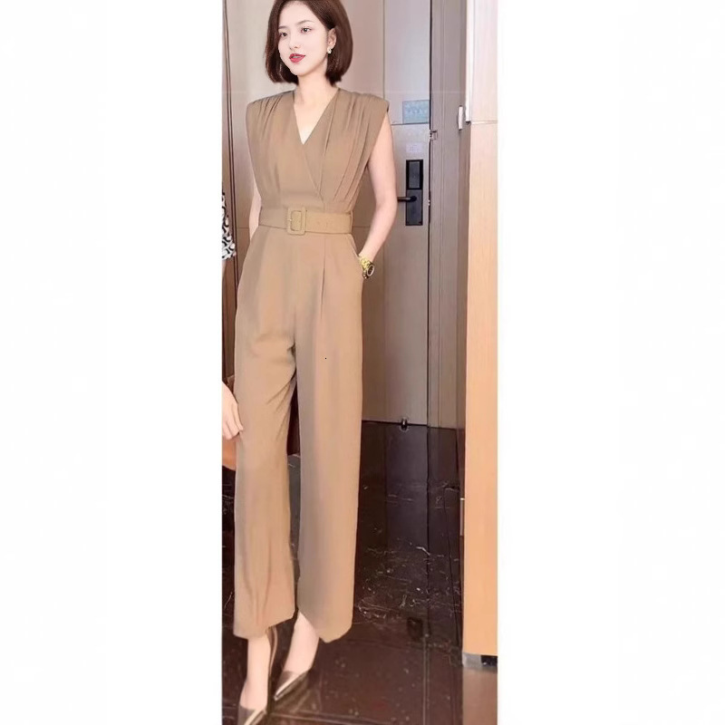 ZANZEA Street Fashion High Waist Jumpsuits Women Workwear Belt Rompers Solid Deep V Neck Elegant Office Lady Long Overalls 251016