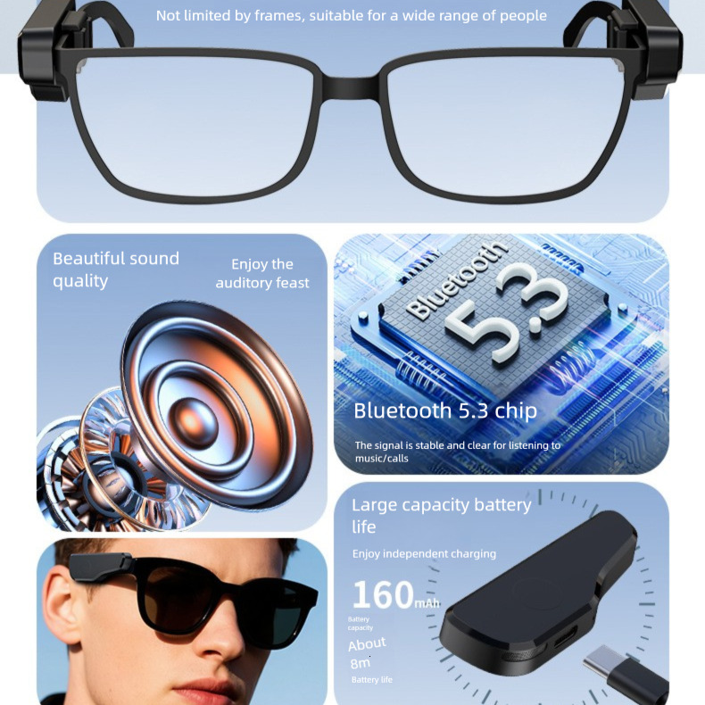 2026 New Designer Sunglasses For Both Men Women Luxury Black Technology External Intelligent Bluetooth Glasses Outdoor Cycling Sports Multi-functional