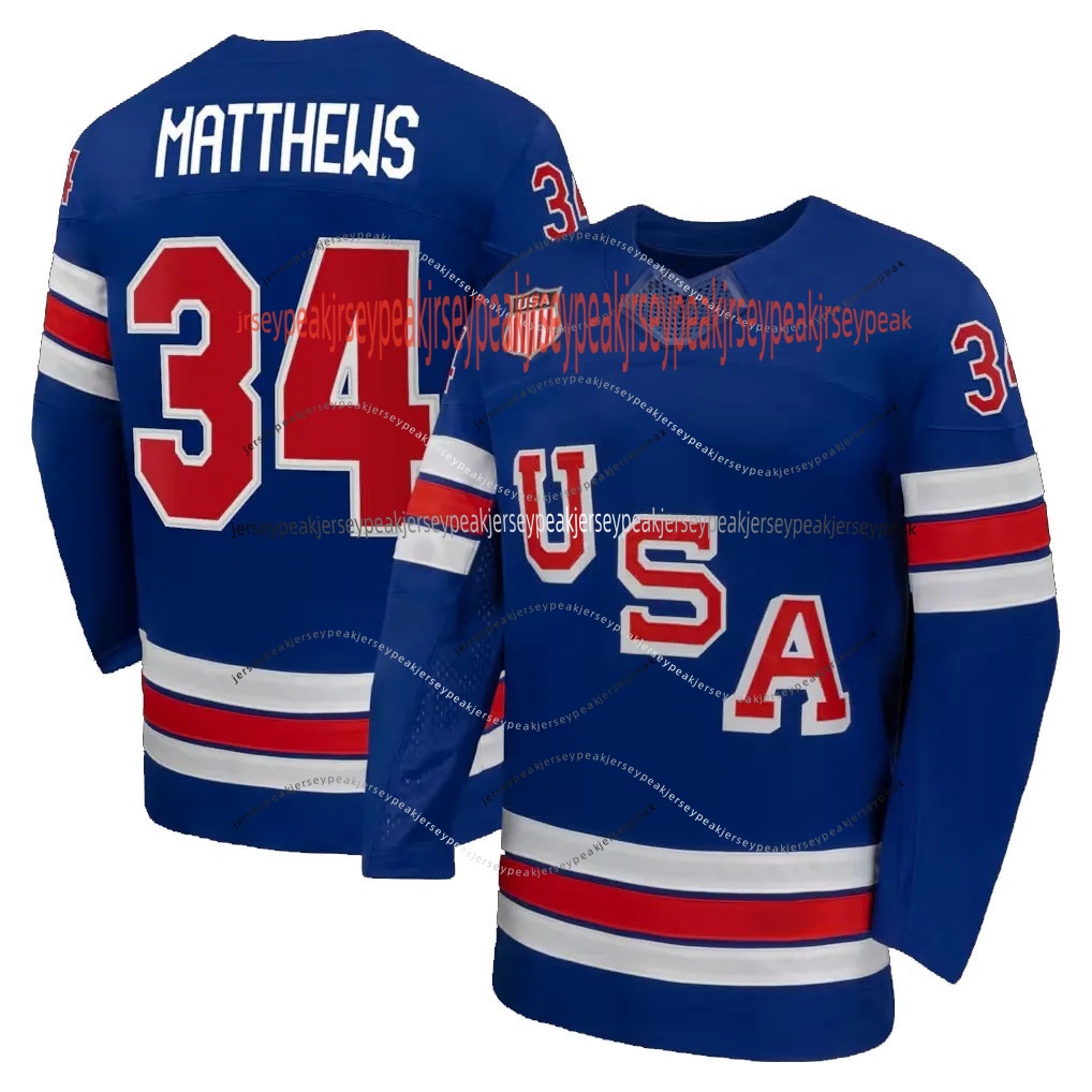 2026 USA Team 86 Jack Hughes Jerseys 34 Matthews (C) Tkachuk Hellebuyck Tage Thompson Brock Nelson Zach Werenski Quinn Hughes Matt Boldy Stitched Hock
