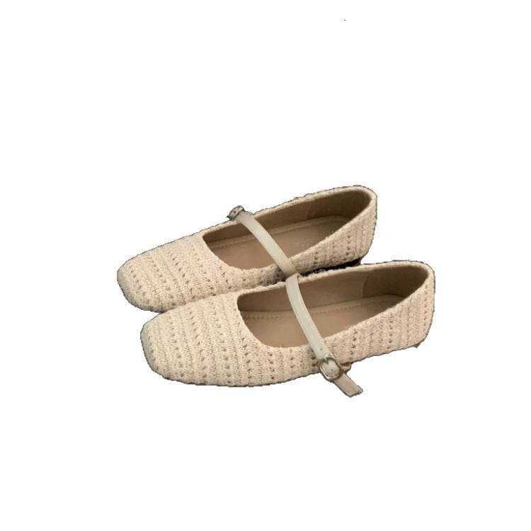 Braided Flat Ballet Shoes Square Toe Mary Jane Shoe Women Comfy Breathable Summer Casual Retro Skeleton Balleting Shoes 240921