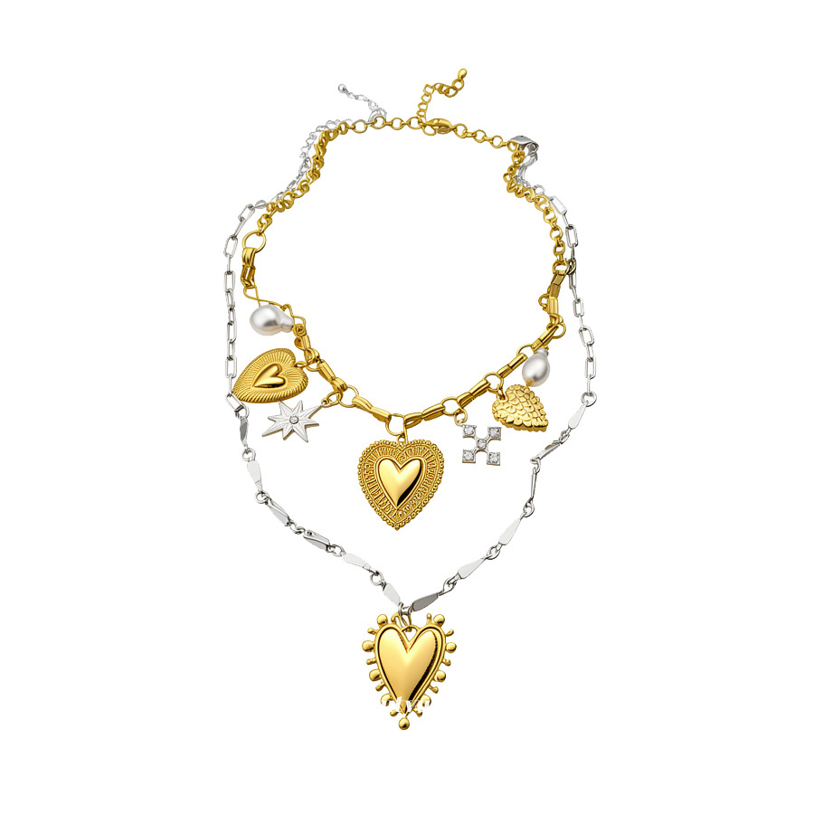 European and American cross-border fashion metal lava pentagram heart pendant necklace, creative layered collarbone chain accessory - view 8