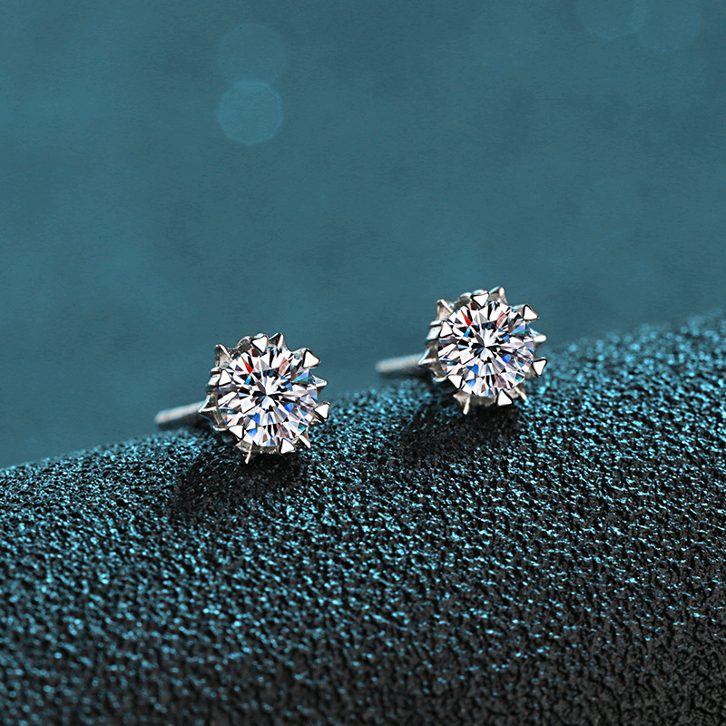 Snowflake Shaped 1 ct Earrings D Color Moissanite Shiny Light Luxury Daily Ornament