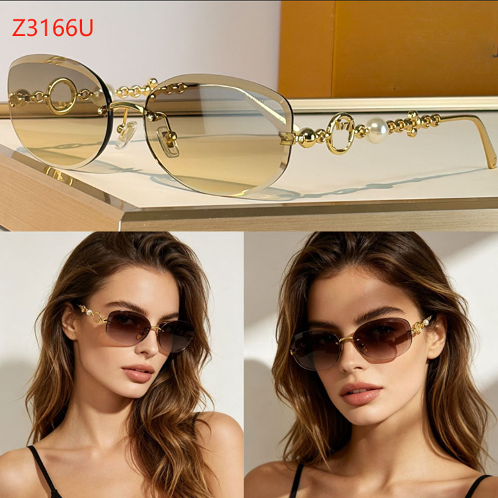 Jewel Pearl Oval Sunglasses luxury womens designer sunglasses Z3166U rimless palladium toned metal frame y2k 26ss new eyeglasses gradient lenses UV400 Protection