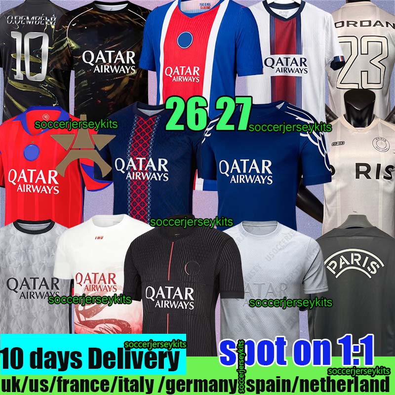 psgjersey 26 27 psges Jerseys 26 27 paris fc soccer jersey 26 27 MARQUINHOS Maillots KVARATSKHELIA DEMBELE VITINHA Final psges soccer Jersey enfants Maillot