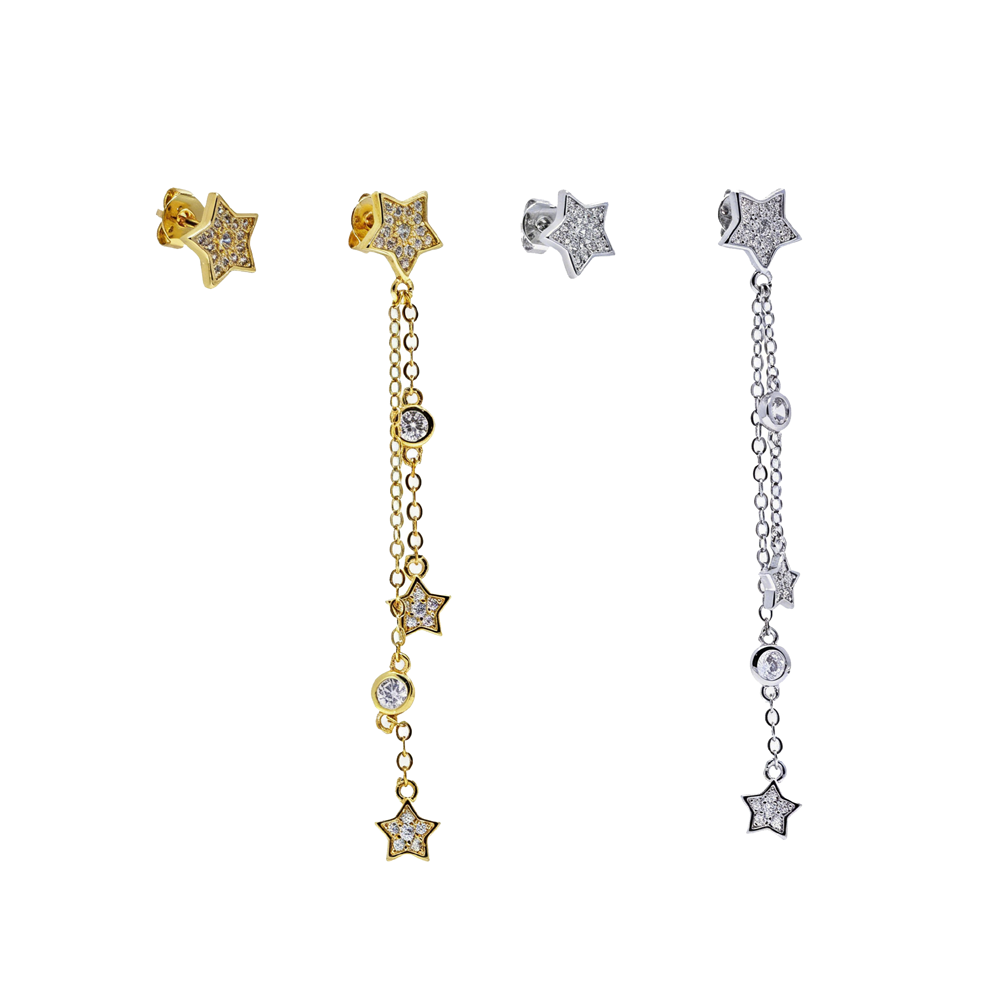 2026 New Arrivals Long Link Chain Tassels Dangle Star Earring Sparking Clear CZ Cubic Zirconia For Women Charm Wedding Jewelry