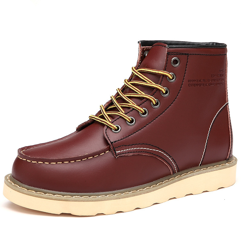 Mens Tan Leather Moc Toe Work Boots With Contrast Laces