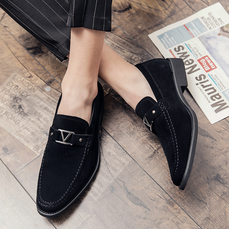 Mens Navy Blue Suede Loafers With Metal Buckle Detail - view 5