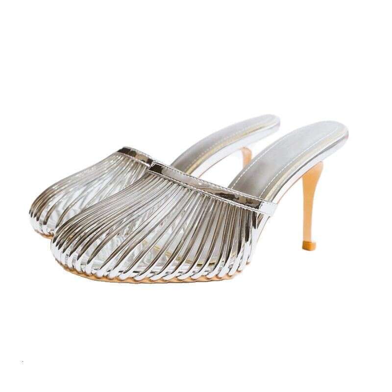 European American Style Hollowed-Out Closed-Toe Slippers Women, With Thin Heels And Round Toes, Stunning High-Heeled Sandals For Outdoor Wear Slippers - view 6