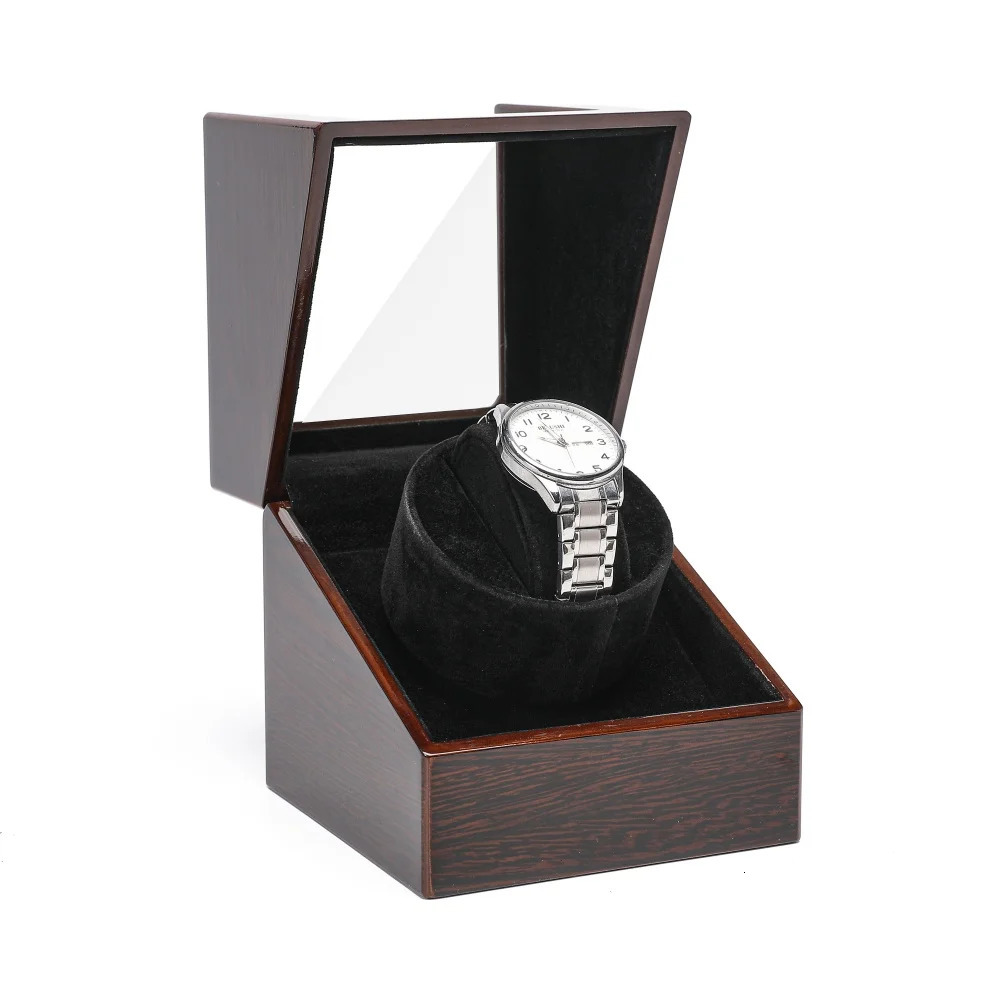 Embers Luxry Single Watch Winder Battery Wooden Shaker Watch Box Automatic Winder Glass Storage Case Mabuchi Motro 260507