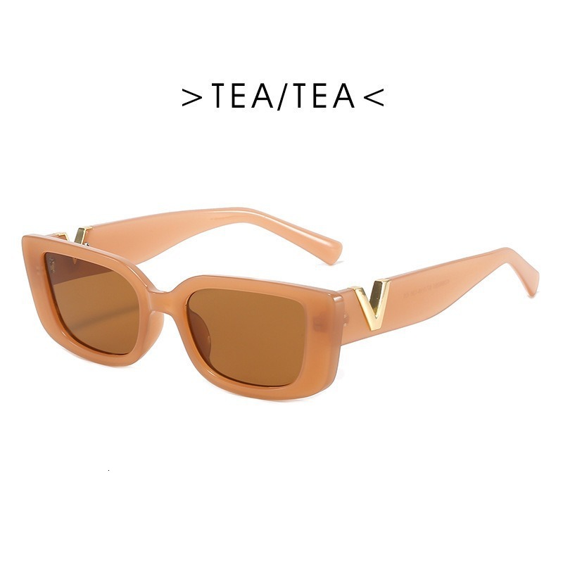 Luxury Brand Designer 2026 New Womens Retro Sunglasses Hollow V Square Frame UV400 Anti-UV Trendy Ins Streetwear Face Flattering Shades for Daily Wear