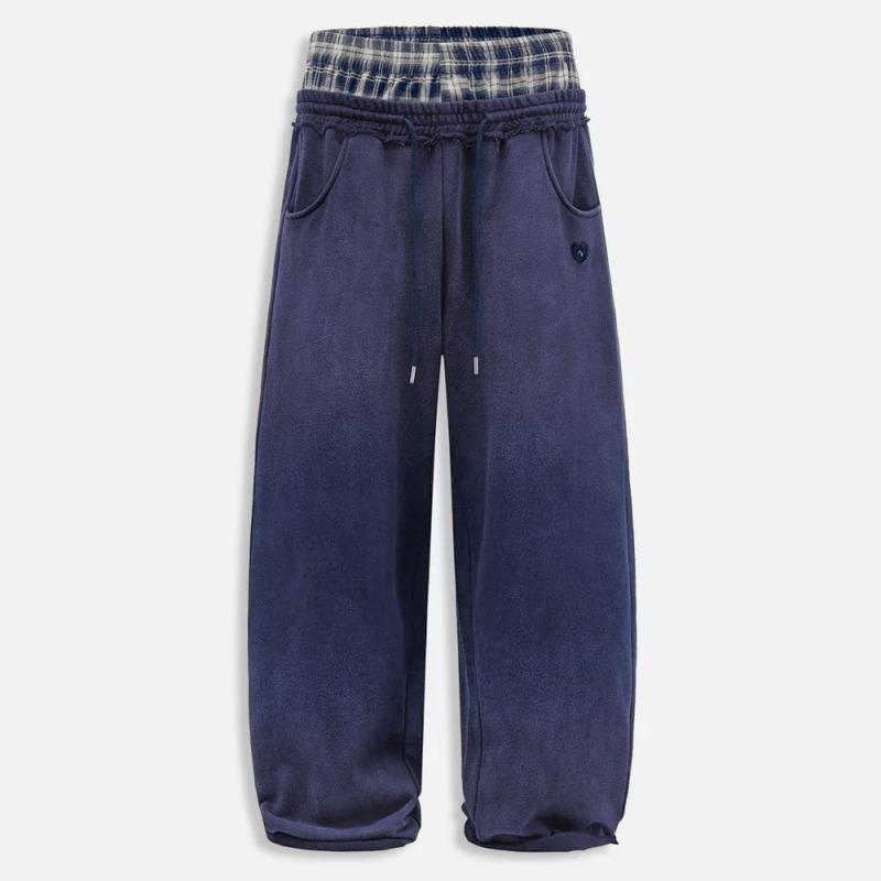 American Retro College Style Loose Fit with Double Waist Head Fake Bathroom Pants for Sports Leisure Fashion