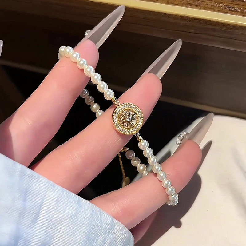 18k real gold plated zircon pearl beaded bracelet, light luxury high-end feel, unique design niche wristband jewelry - view 3
