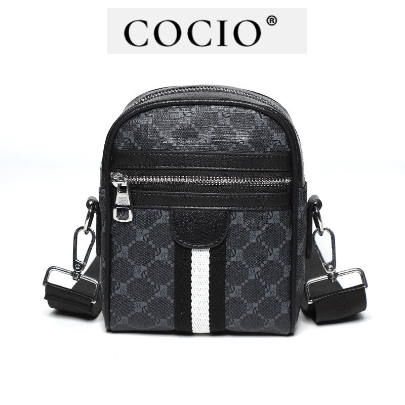Mens Plaid Print Crossbody Bag With Front Zipper Pocket