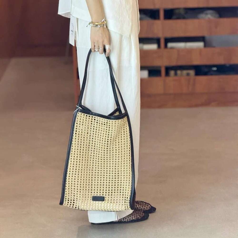 Summer Khraffy Woven Tote Bag Large Capacity Hollow Straw With Cowhide Stitching Holiday Style Handbag SENYY
