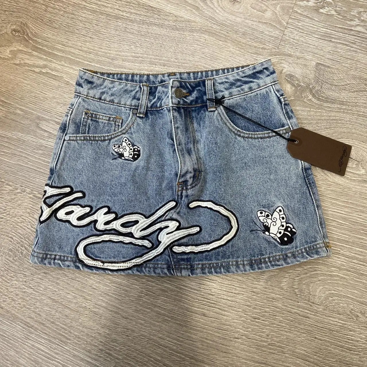 Y2K street fashion short skirt Harajuku Gothic hiphop letter embroidered blue denim y260114