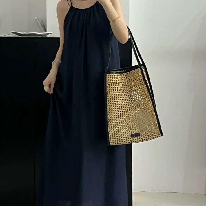 Summer Khraffy Woven Tote Bag Large Capacity Hollow Straw With Cowhide Stitching Holiday Style Handbag SENYY