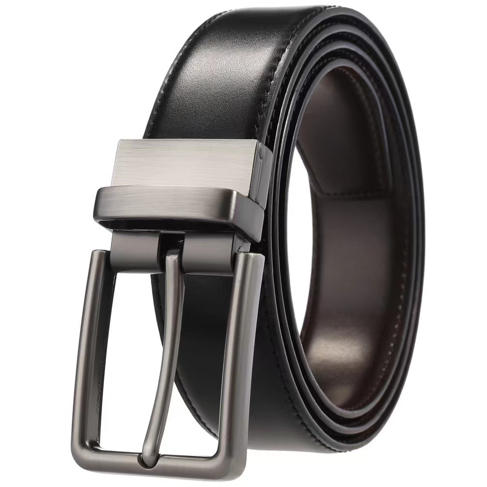 33CM Mens Rotating Pin Buckle Leather Belt Perforated Double-Sided Reversible Buckle251113