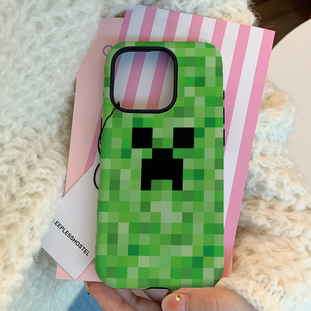 Green Plaid Little Monster Film 2-in-1 Compatible with Apple 16 Pro Phone 15/13 Soft XR Hard Case