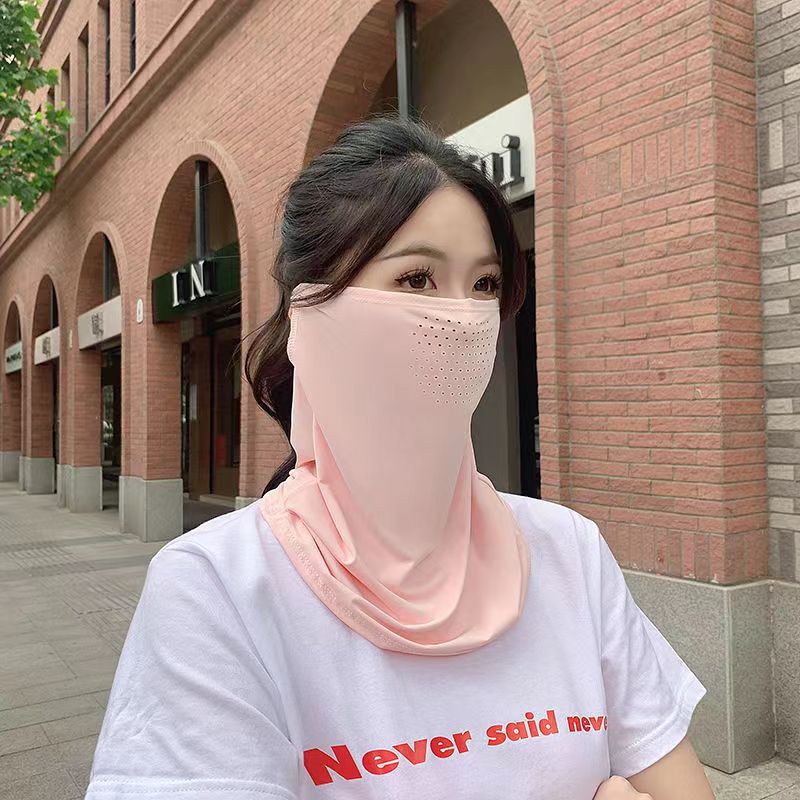Summer UV Protection Mask Ice Silk Breathable Sun Protection Mask Bib Unisex Solid Color Versatile One Size Fits All Face Scarf