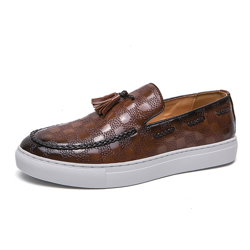Mens Black Embossed Leather Loafers With Tassels Slip On Casual Shoes
