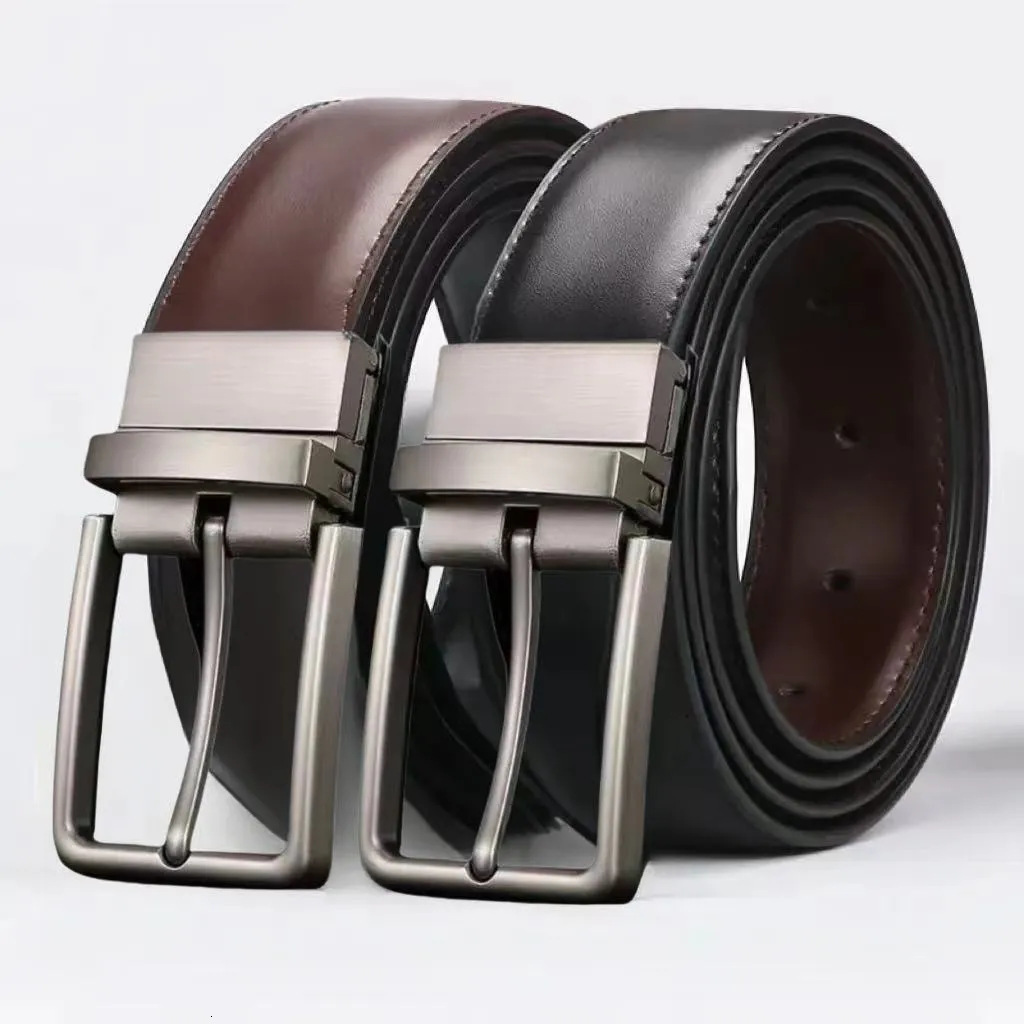 33CM Mens Rotating Pin Buckle Leather Belt Perforated Double-Sided Reversible Buckle251113