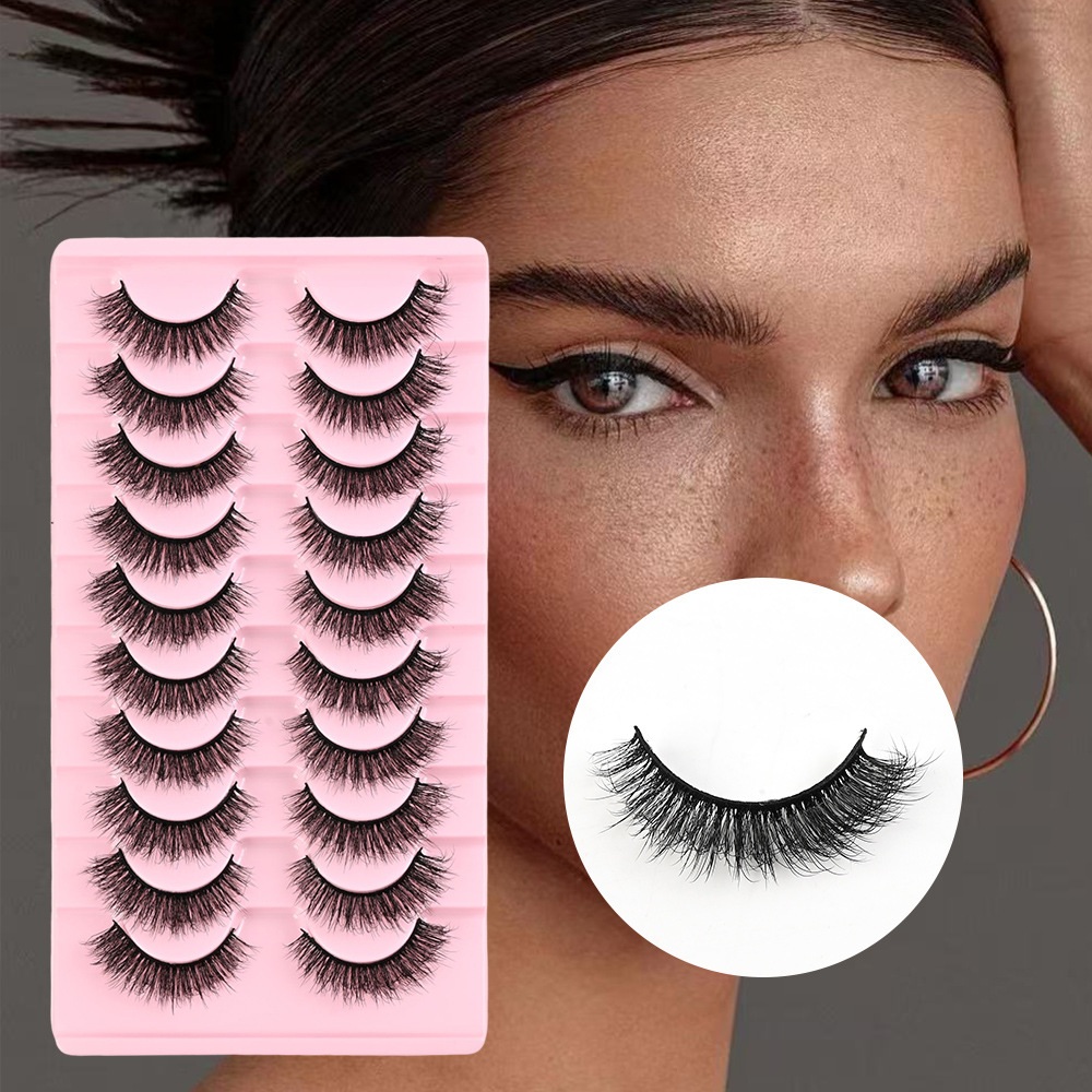 Natural Wispy Eyelash Extensions Soft Lightweight, 10 Pairs 3D Faux Mink Lashes Strip Fluffy Volume Reusable Eyelashes C Curled Easy to Apply Lash Ext