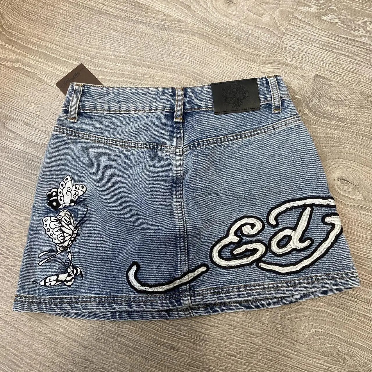 Y2K street fashion short skirt Harajuku Gothic hiphop letter embroidered blue denim y260114