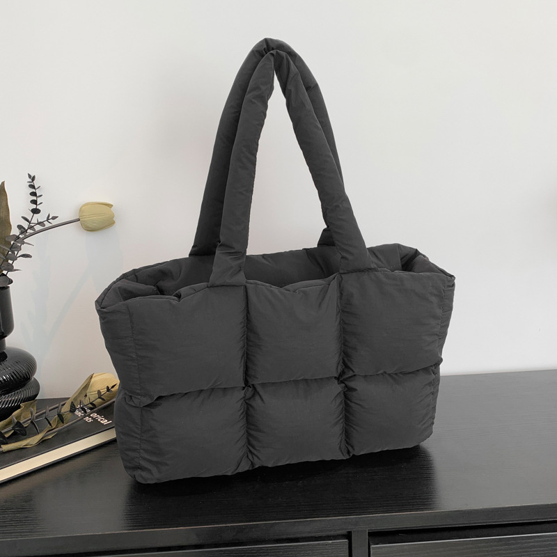 Winter Sapce Padded Large Tote Bag Women Plaid ed Handbags Fashion Ladies Down Cotton Shoulder Bags Warm 241202