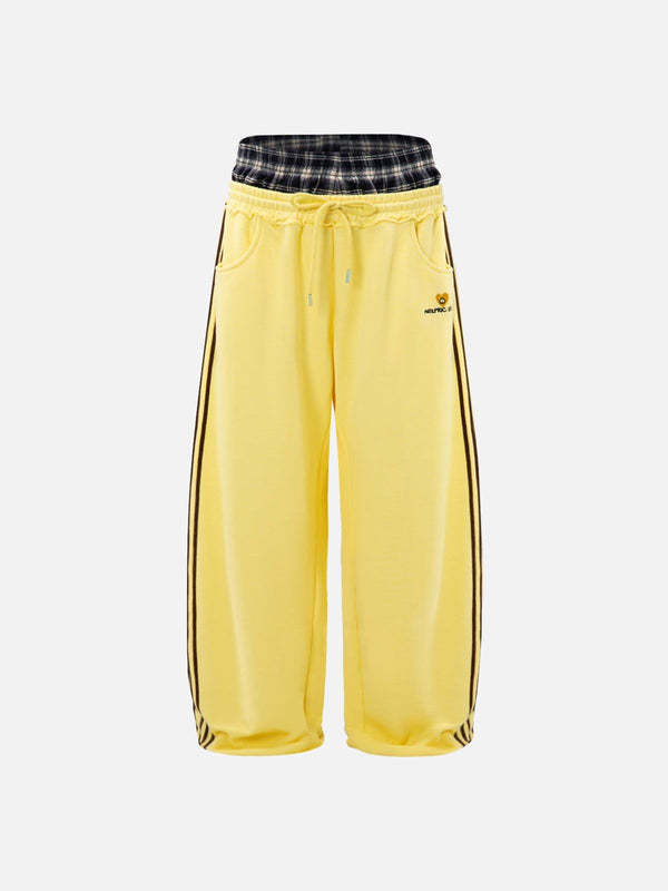 American Retro College Style Loose Fit with Double Waist Head Fake Bathroom Pants for Sports Leisure Fashion