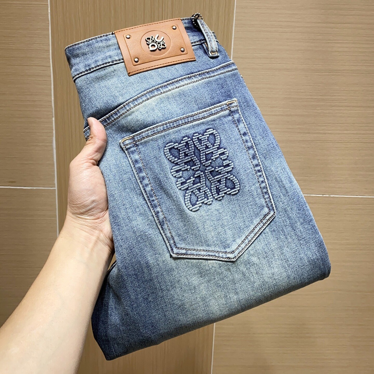 Men's high-end cropped pants, Korean-style washed slim straight jeans, European designer brand style