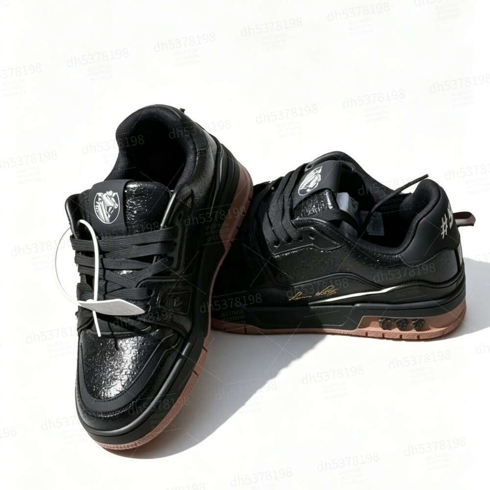 VUTITDN Retro Black & Gum Sole Sneakers, Comfortable Glossy Casual Shoes for All-Day Wear dh119255.