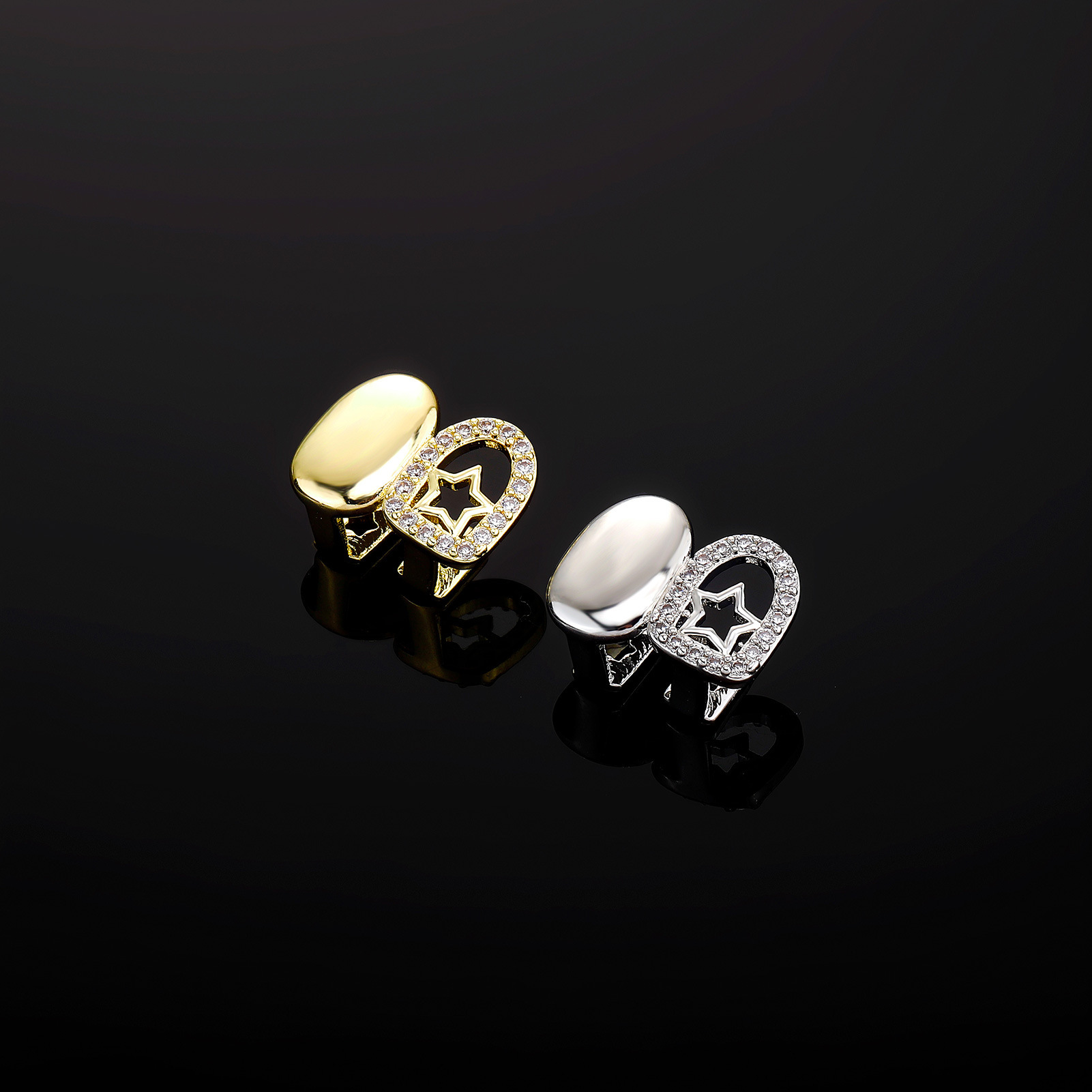 Hip-hop trend custom diamond-encrusted 18k jewelry for single teeth. Rock singer's exaggerated Halloween tooth ornaments. Unique and versatile.