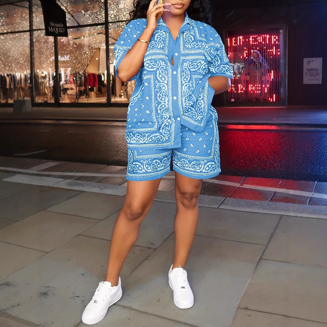 Bandana Print Cropped ShirtBottoms Set Button-Down Shirt Skirt/Pants 2026 Spring Boho Western Women Suit Holiday Casual Outfit 260413