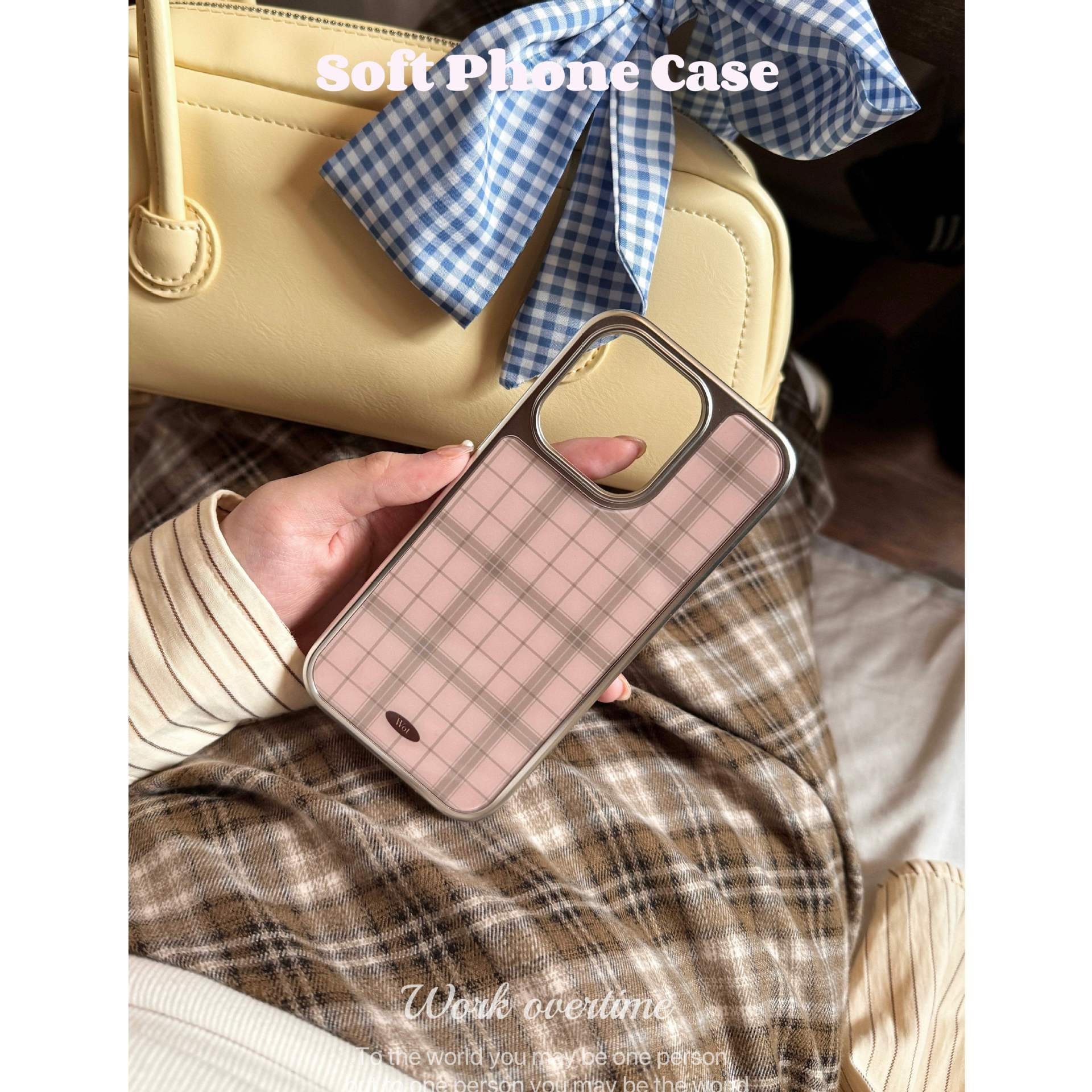 Sweet Pink Apple 17 Max Phone Case Gentle Temperament Ins Style Korean Silver Edge 16 Pro Plaid