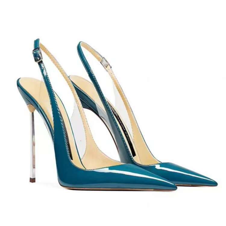 Women Foreign Spring-Summer New Leather Color-Block Pointed Toe Shallow Metal Back Strap Ultra-High Heel Sexy Bag - view 3