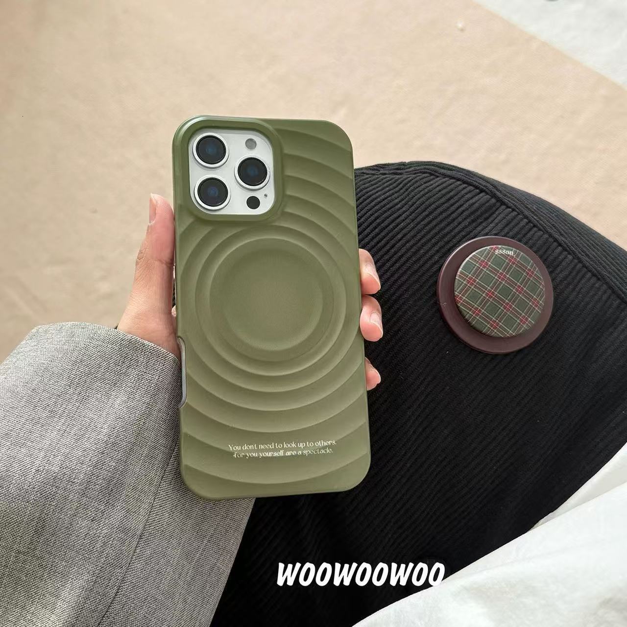 Olive ripple magnetic green checkered stand case suitable iPhone 16 Pro Max, Apple 15, and 14 for women