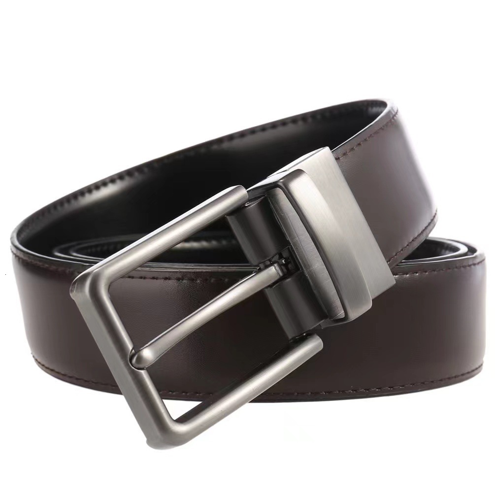 33CM Mens Rotating Pin Buckle Leather Belt Perforated Double-Sided Reversible Buckle251113