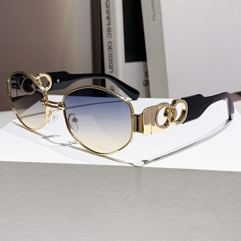 Luxury brands designer 2026 New Womens Sunglasses Metal Frame Oval with Double Ring Decor Gradient Purple Lens UV400 Anti-UV European American Shades 