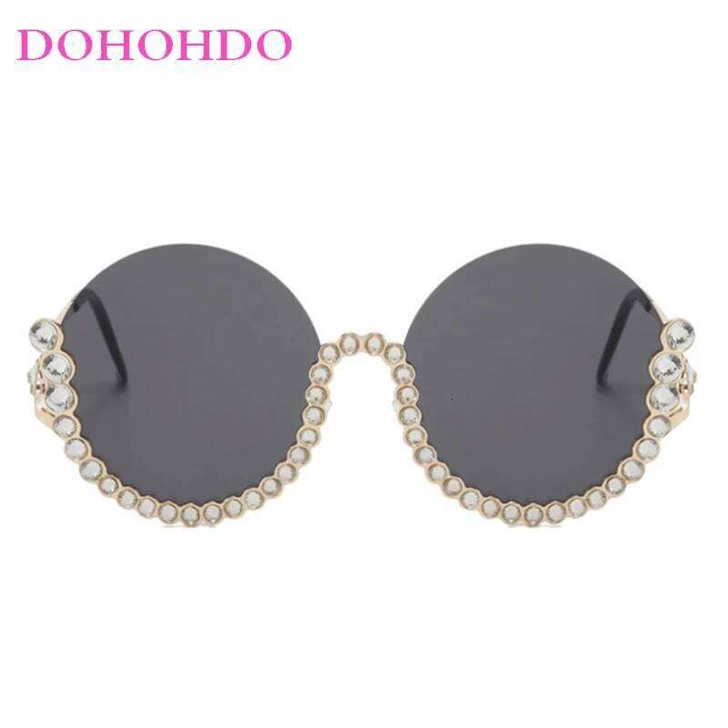 Trendy Metal Leg Half Set Rhinestone Round Frame Women Sunglasses Luxury Designer Sunglass Men Travel Party Eyewear Uv400