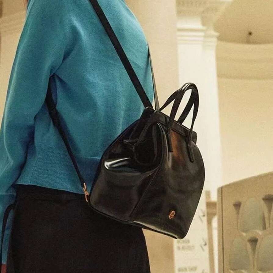 INS Same Style Korean Version Niche Double Shoulder Bag Cowhide Vintage High End Feel Large Capacity Handbag Commuter Backpack For Women SENYY