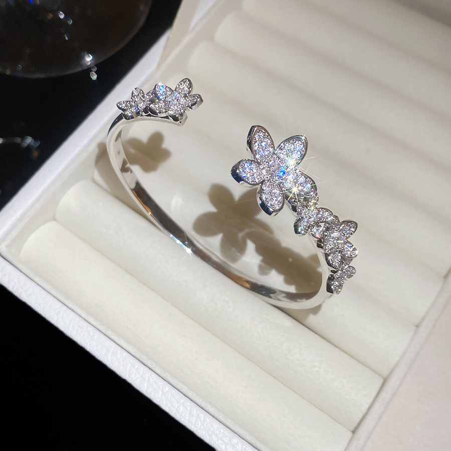Super Shiny Zircon Flower Open Bangle Ring Set, High-end and Exquisite 2026 New Jewelry - view 4