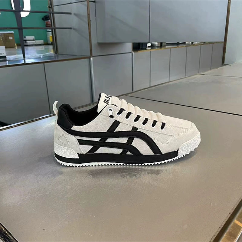 Men's Beige Black Striped Retro Casual Sneakers Lace-Up Flat Shoes Spring Summer Slip-On Trendy Versatile Sneakers Sports Casual Shoes for Men da