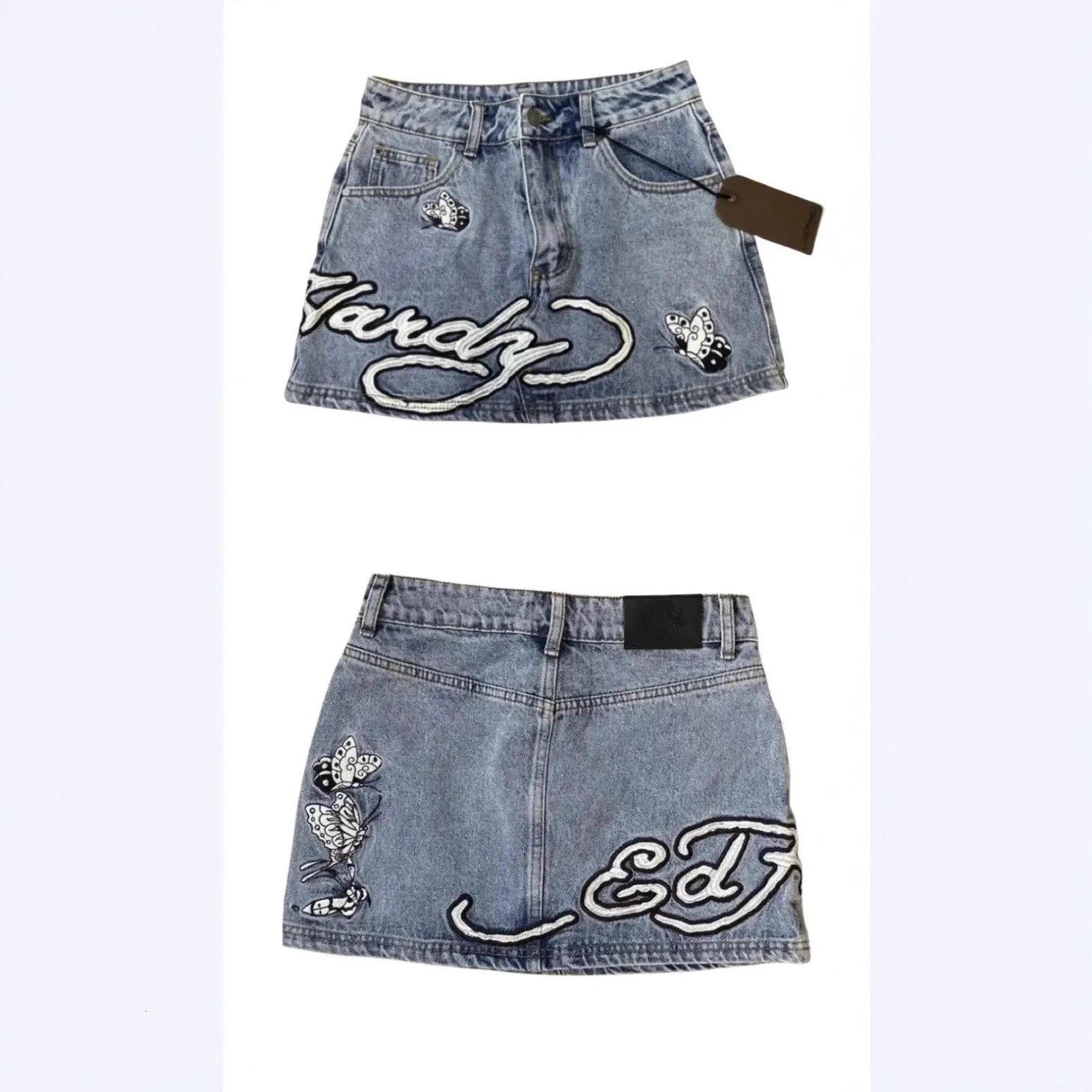Y2K street fashion short skirt Harajuku Gothic hiphop letter embroidered blue denim y260114