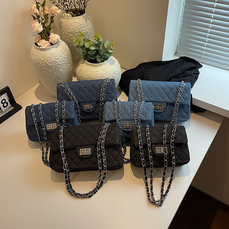 designer luxury Denim quilted women's available in large and small sizes chain crossbody and shoulder 2026 new light luxury versatile small squar - view 5