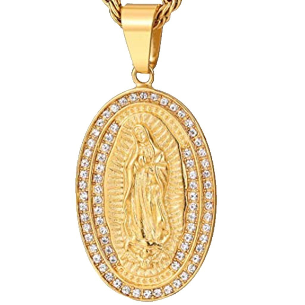 Virgin Mary Necklace 14K Gold Plated Women/Men Christian Jewelry Our Lady of Guadalupe Medal Pendant Mother Mary Necklace 251223